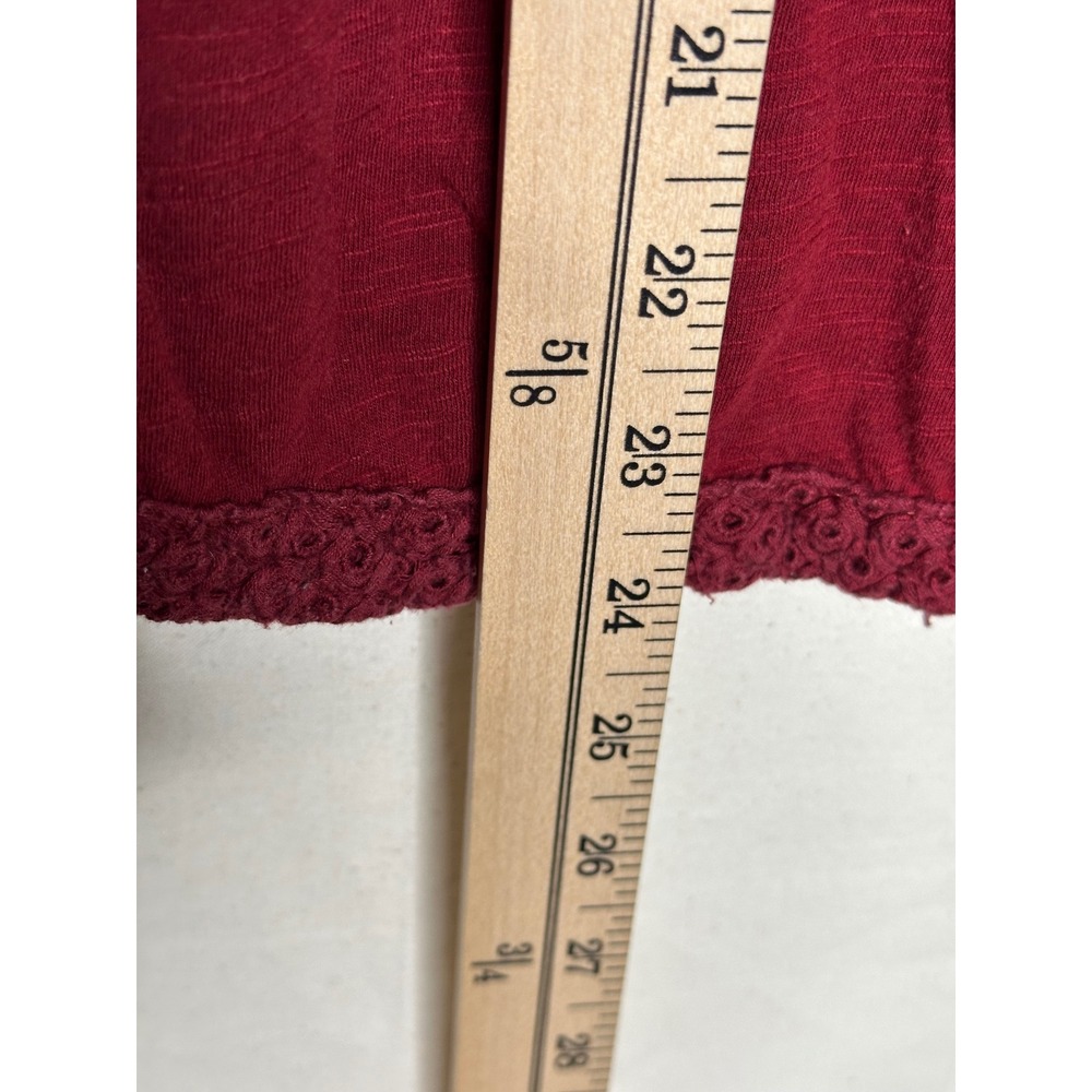 Lucky Brand Long Sleeve Lace Trim Henley Top size Large Burgundy Red - Picture 6 of 6